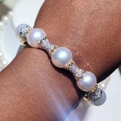 Golden Round Cut White Pearl Bracelet For Women