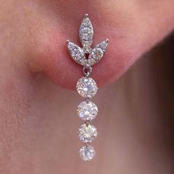 Elegant Round Cut White Sapphire Sliver Drop Earrings Wedding Earrings
