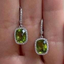 Elegant Cushion & Round Cut Peridot Sapphire Drop Earrings For Women