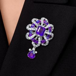 Antique Asscher & Pear Cut Purple Sapphire Brooch For Women