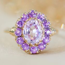 Golden Halo Oval Cut Amethyst Sapphire Engagement Ring For Women
