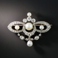Two Tone Vintage Round Cut Pearl & White Sapphire Brooch For Women