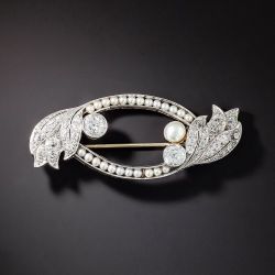 Vintage Channel Design Round Cut Pearl & White Sapphire Brooch For Women