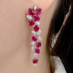 Oval & Marquise Cut Ruby Sapphire Drop Earrings Sliver Earrings