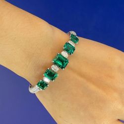 Emerald Cut Emerald Sapphire Silver Bracelet For Women