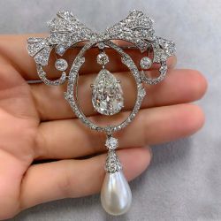  Fabulous Pear Cut Pearl Pendant & White Sapphire Brooch For Women