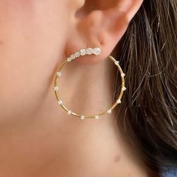 Fashion Golden Round Cut White Sapphire Hoop Earrings For Women
