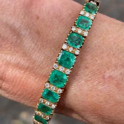 Vintage Golden Emerald Cut Emerald & White Sapphire Bracelet For Women