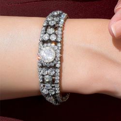 Stunning Round Cut White Sapphire Silver Vintage Bracelet For Women