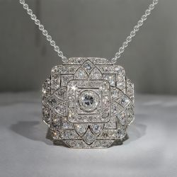 Art Deco Round Cut White Sapphire Silver Pendant Necklace For Women