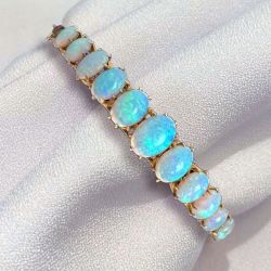 Vintage Golden Oval Cut Blue Opal Bracelet For Women