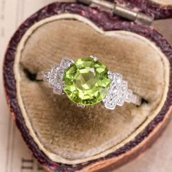 Round Cut White & Peridot Sapphire Vintage Engagement Ring For Women