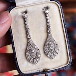 Milgrain Marquise Cut White Sapphire Vintage Drop Earrings For Women