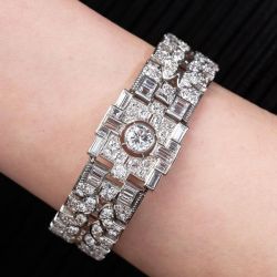  Art Deco Round Cut White Sapphire Baguette Bracelet For Women