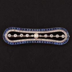 Round Cut Pearl & Blue Sapphire Vintage Brooch For Women