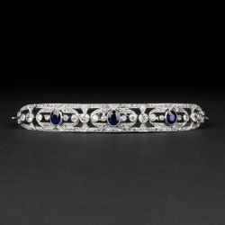 Milgrain Oval Cut White & Blue Sapphire Vintage Bracelet For Women