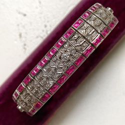 Art Deco Round Cut Ruby & White Sapphire Bracelet For Women