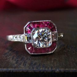 Vintage Halo Radiant Cut Ruby & White Sapphire Engagement Ring For Women