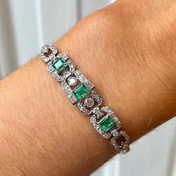 Vintage Emerald Cut Emerald Sapphire Silver Bracelet For Women