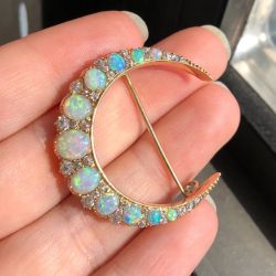 Golden Round Cut White Sapphire & Opal Crescent Shape Brooch For Women