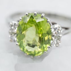 Oval Cut Peridot Sapphire Silver Engagement Ring For Women
