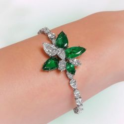 Elegant Pear Cut Emerald & White Sapphire Bracelet For Women