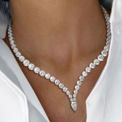 Classic Pear Cut White Sapphire Pear & Round Cut Wedding Necklace For Women