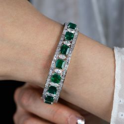Art Deco Emerald Cut Emerald Sapphire Bracelet For Women