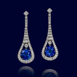 Art Deco Round Cut Blue Sapphire Drop Earrings For Women