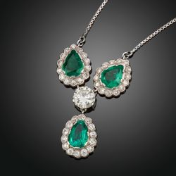 Halo Pear Cut Emerald & White Sapphire Pendant Necklace For Women