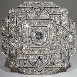 Art Deco Round Cut White Sapphire Silver Brooch For Women