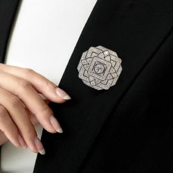 Art Deco Round Cut White Sapphire Silver Brooch For Women