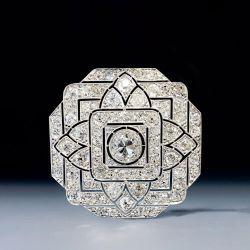 Art Deco Round Cut White Sapphire Silver Brooch For Women