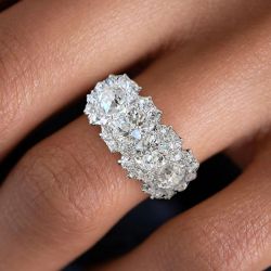 Halo Four Stone Cluster Round Cut White Sapphire Wedding Band For Women 