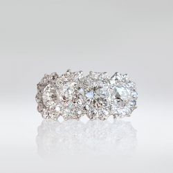 Halo Four Stone Cluster Round Cut White Sapphire Wedding Band For Women 