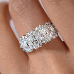 Halo Four Stone Cluster Round Cut White Sapphire Wedding Band For Women 