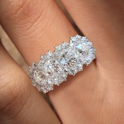 Halo Four Stone Cluster Round Cut White Sapphire Wedding Band For Women 