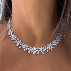 Luxury Pear Cut White Sapphire Necklace For Women