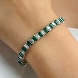 Emerald Cut Emerald Sapphire Tennis Bracelet For Women