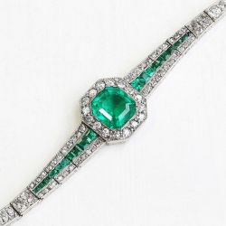 Art Deco Asscher Cut Emerald Sapphire Bracelet For Women