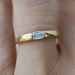 Golden Emerald Cut White Sapphire Stacking Wedding Band For Men