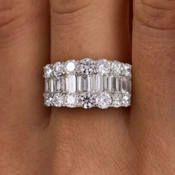 Triple Row Baguette Cut White Sapphire Wedding Band For Women