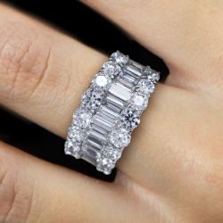 Triple Row Baguette Cut White Sapphire Wedding Band For Women