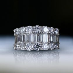 Triple Row Baguette Cut White Sapphire Wedding Band For Women