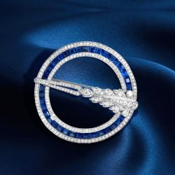 Vintage Asscher Cut Blue & White Sapphire Brooch For Women