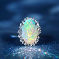 Halo Oval Cut Opal Cocktail Engagement Ring For Women 