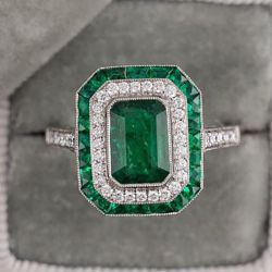 Halo Emerald Cut Emerald Sapphire Engagement Ring For Women