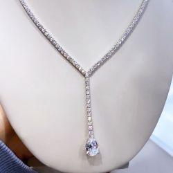 Classic Pear Cut White Sapphire Pendant Necklace For Women 