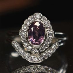  Halo Oval Cut Amethyst Sapphire Engagement Ring Sets For Women