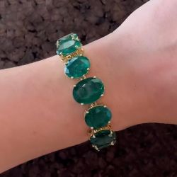 Golden Oval Cut Emerald Sapphire Tennis Bracelet For Women